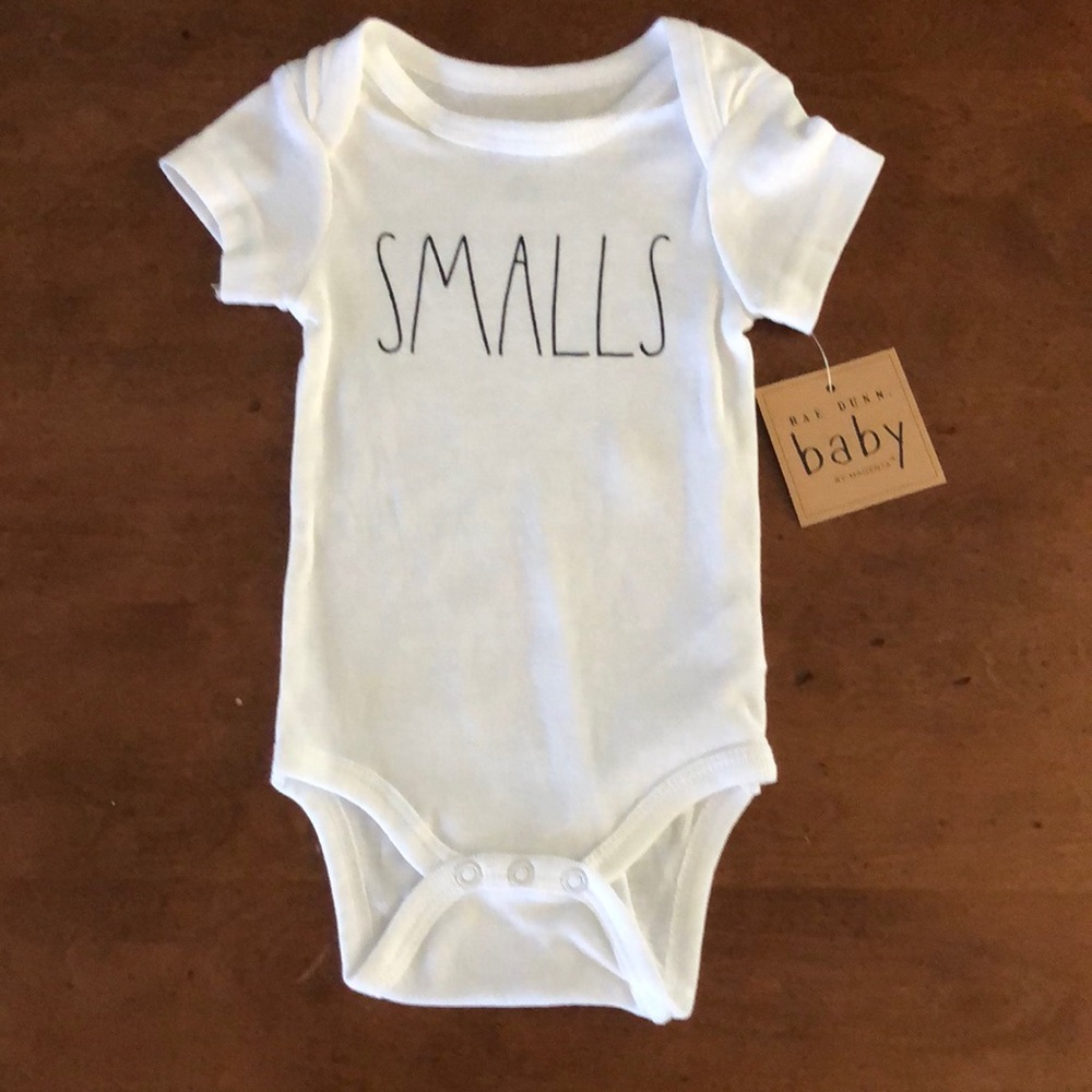 Rae Dunn 3-6 months gender neutral one piece body suit “SMALLS”